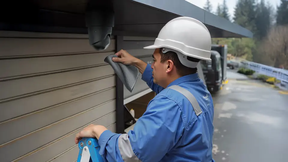 Tecnico pulisce una telecamera